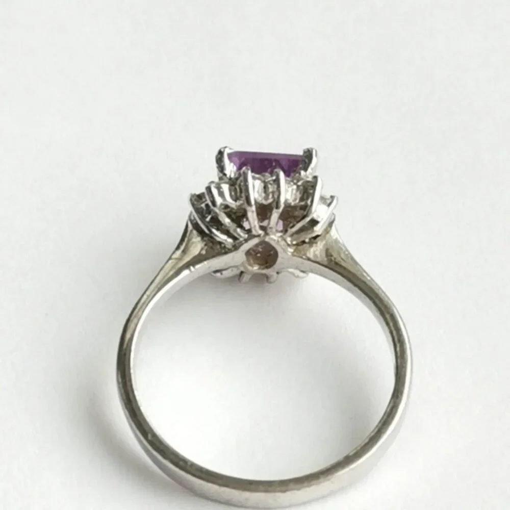 Amethyst White Topaz Halo Ring Sterling Silver Size 6